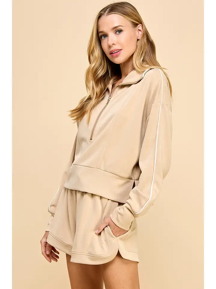 Pipped Detail Pullover - Beige