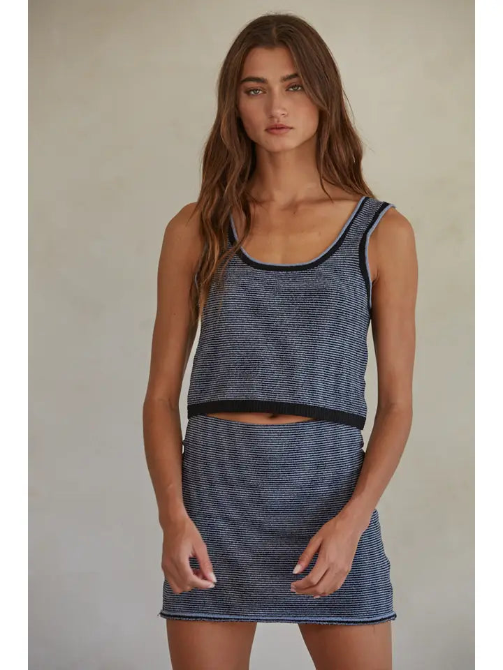 Knit Sweater Striped Sleeveless Tank Top - Navy