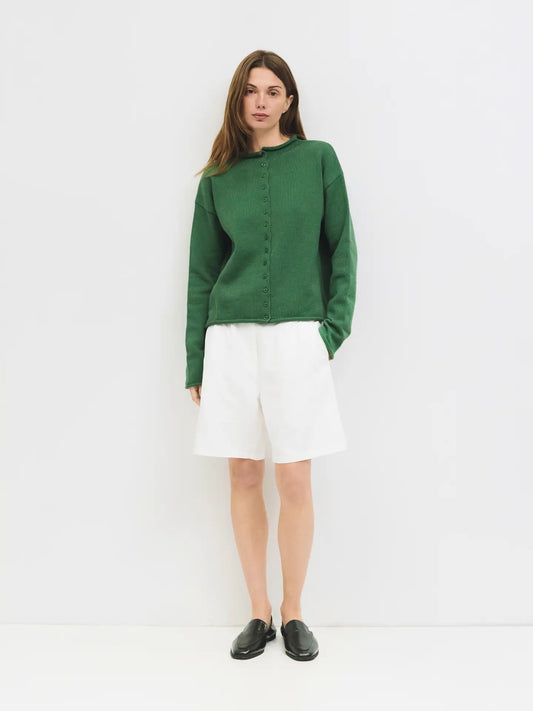 Raw Hem Button Down Cardigan - Green