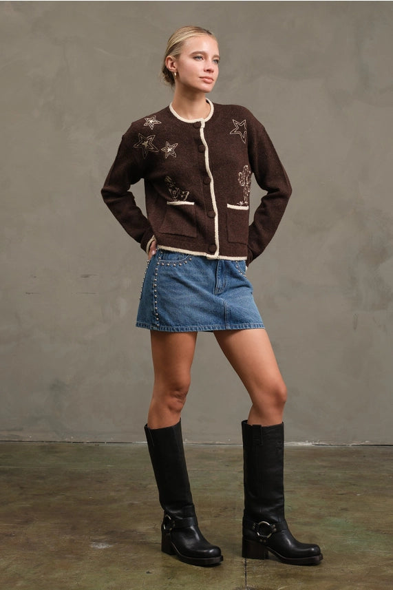 Studded Edge Denim Mini Skirt