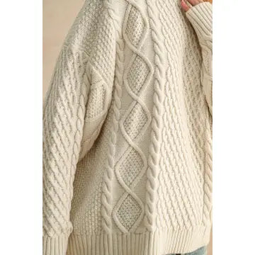 Round Neck Cable Knitted Sweater - Oatmeal