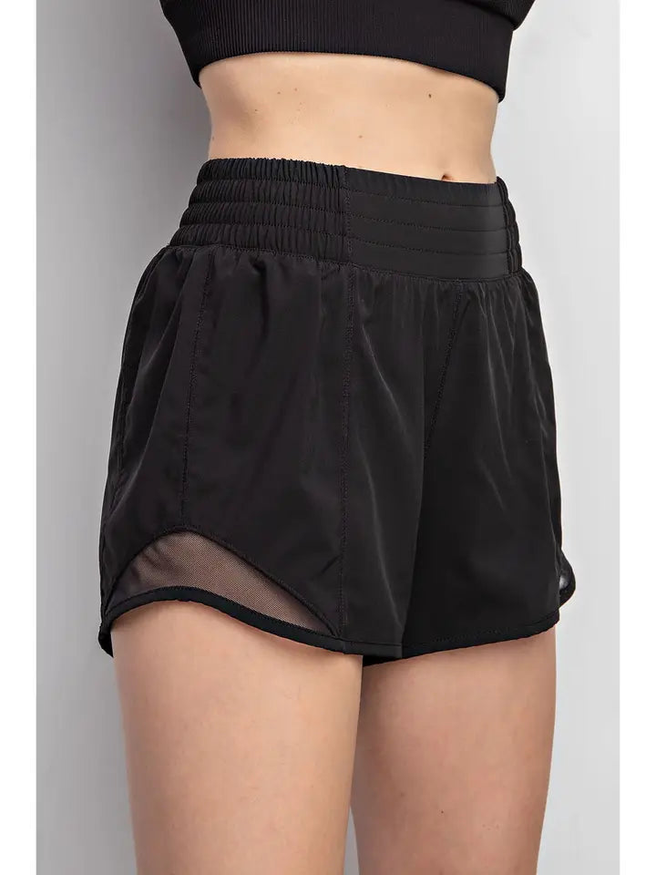 Stretch Woven Active Short with Mesh - Black