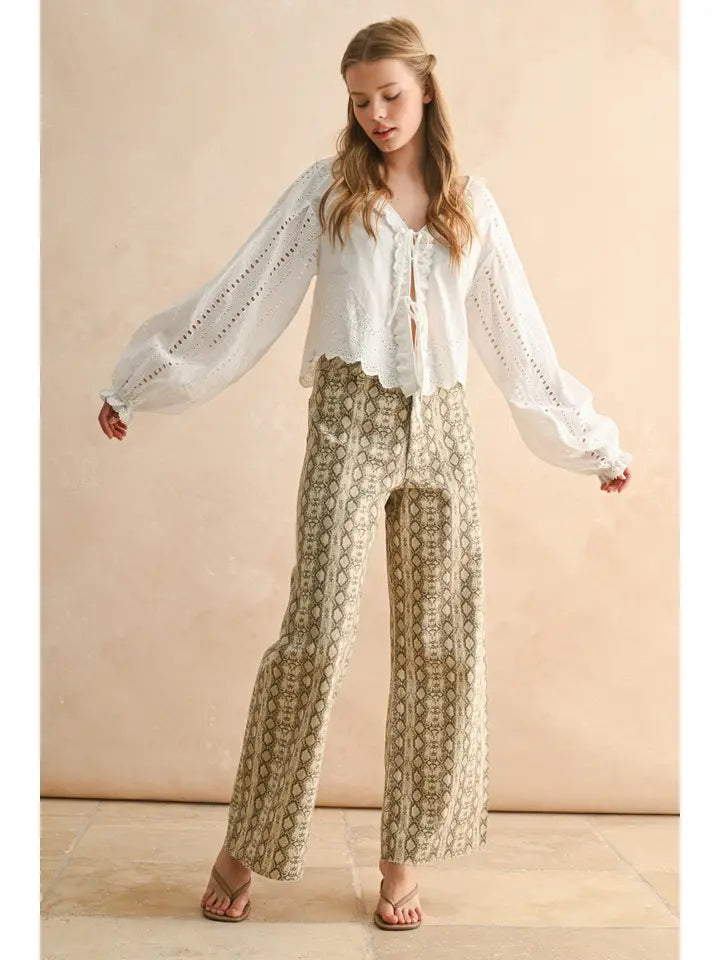 Embroidery Detail Long Sleeve Blouse - White