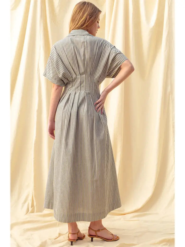Button Down Dress - Navy Stripe