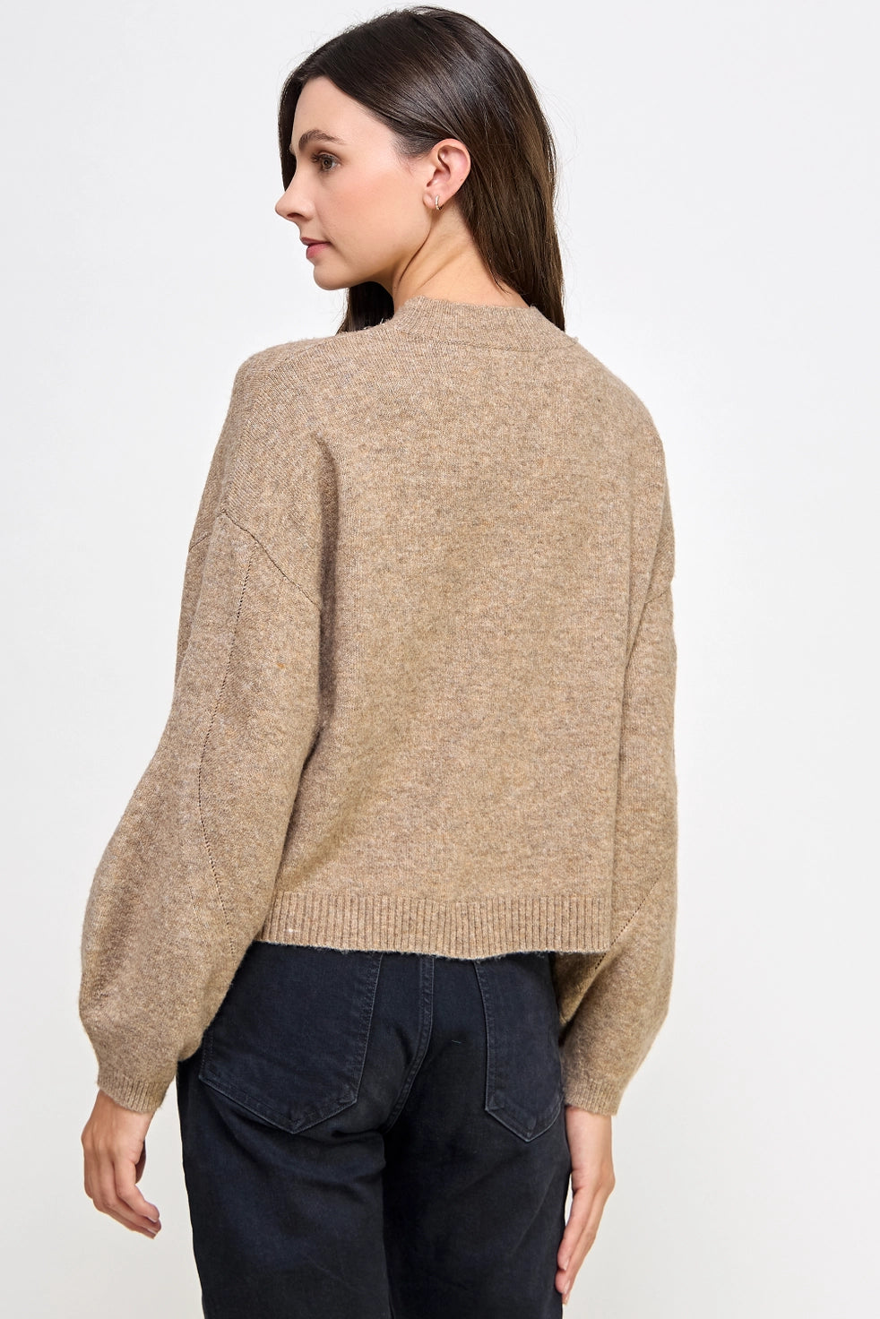 Crew Neck Balloon Sleeve Sweater - Mocha