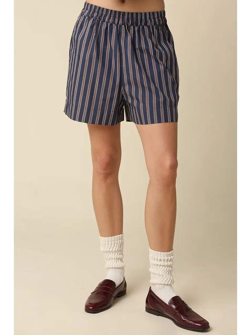 Hunter Striped Lounge Shorts - Navy Brown