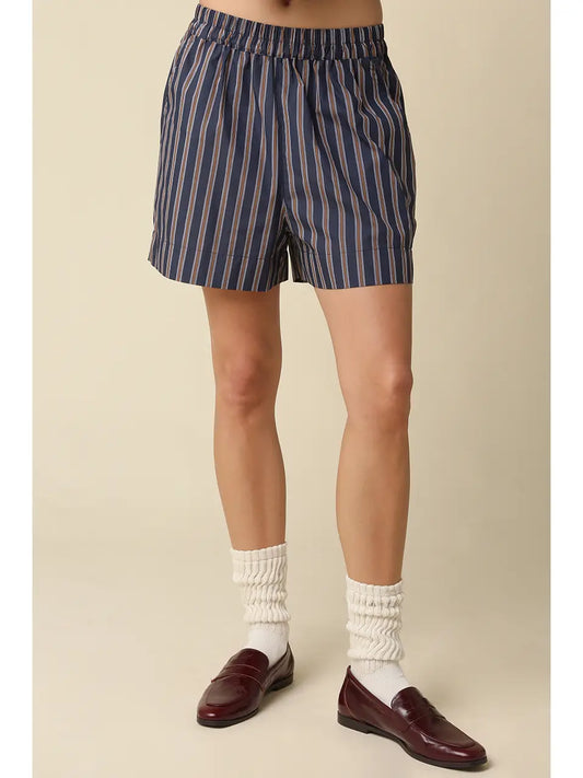 Hunter Striped Lounge Shorts - Navy Brown