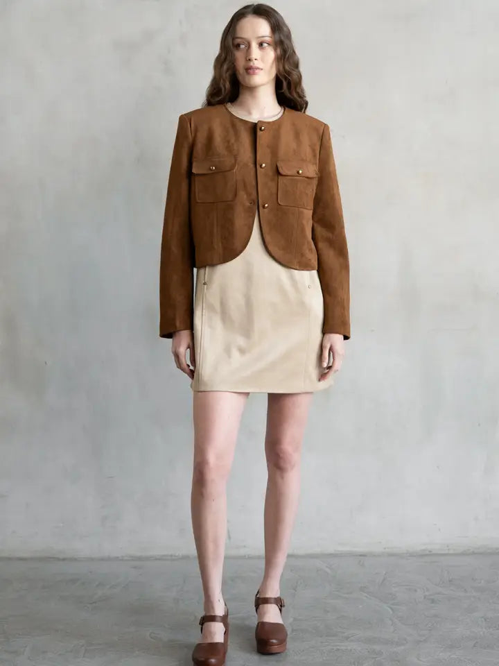 Suede Utility Crop Jacket - Tan
