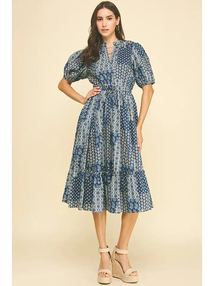 Tiered Midi Dress - Navy Floral