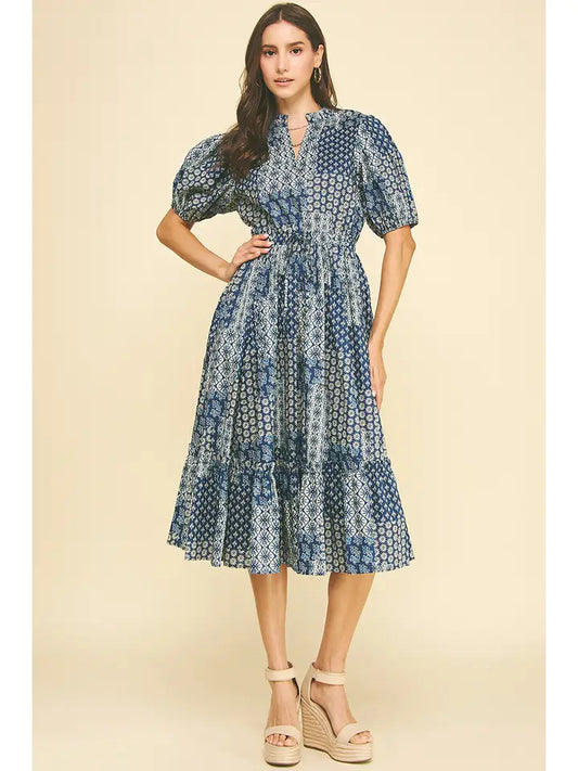 Tiered Midi Dress - Navy Floral