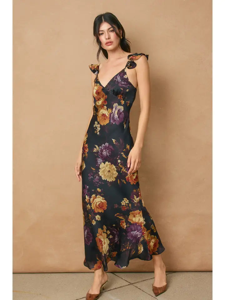 Haven Flutter Shoulder Maxi Dress - Nightfall Floral