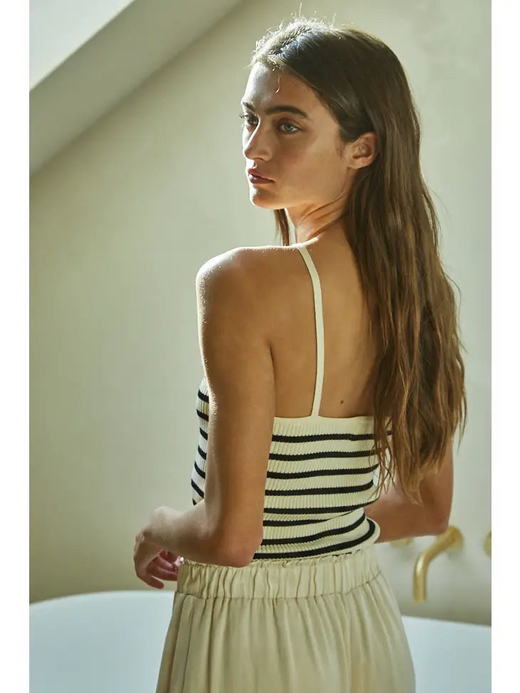 Selena Stripe Top - Natural and Black