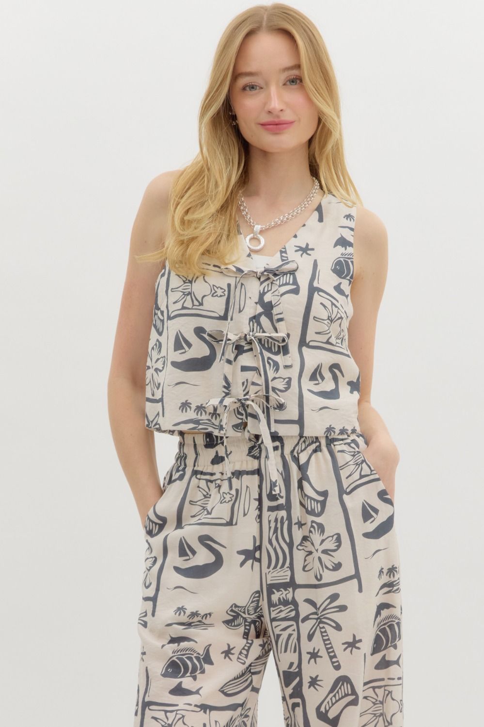 Tie Front Vest - Charcoal