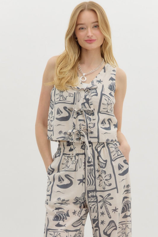 Tie Front Vest - Charcoal