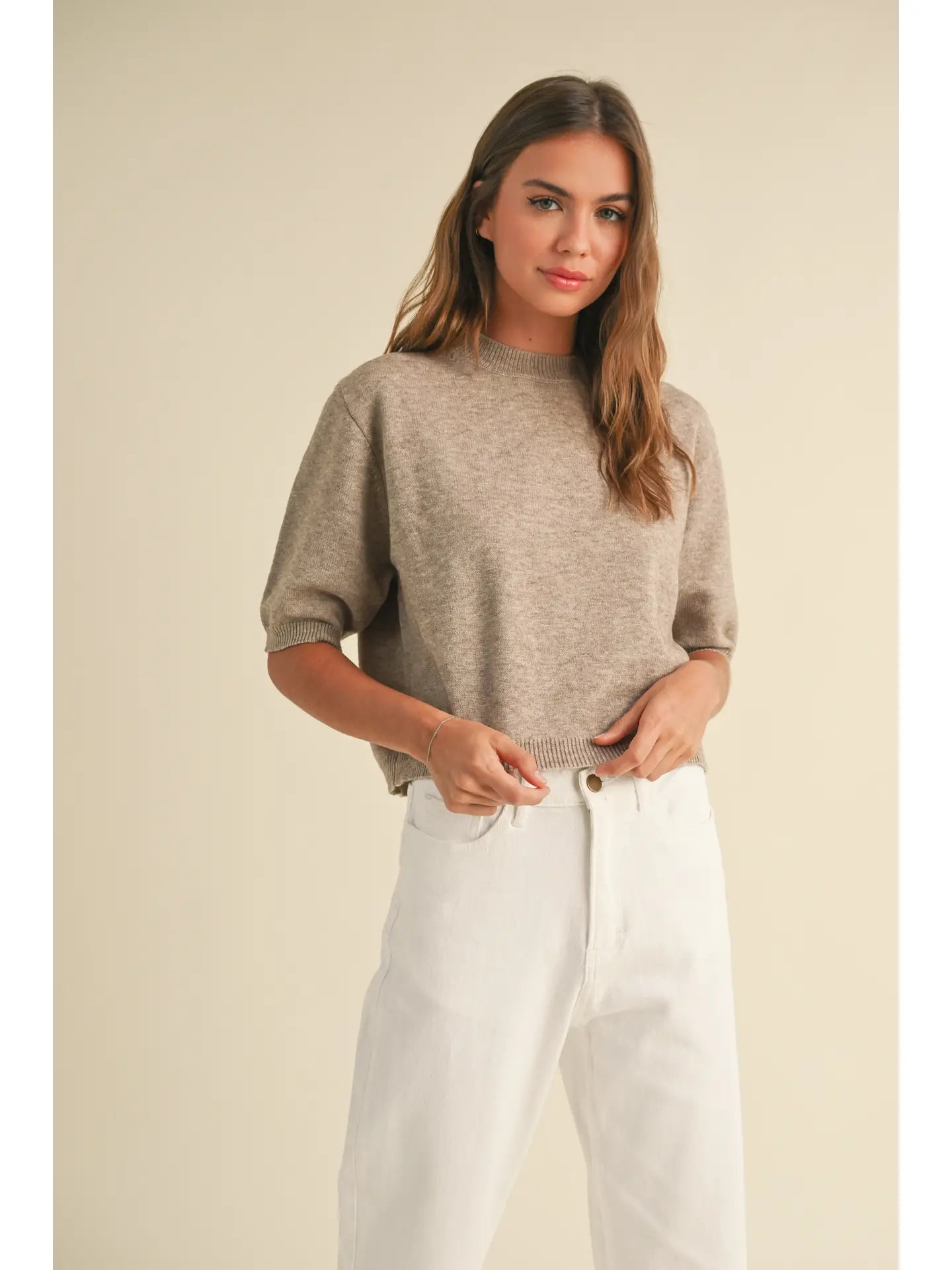 Short Sleeve Sweater Top - Mocha