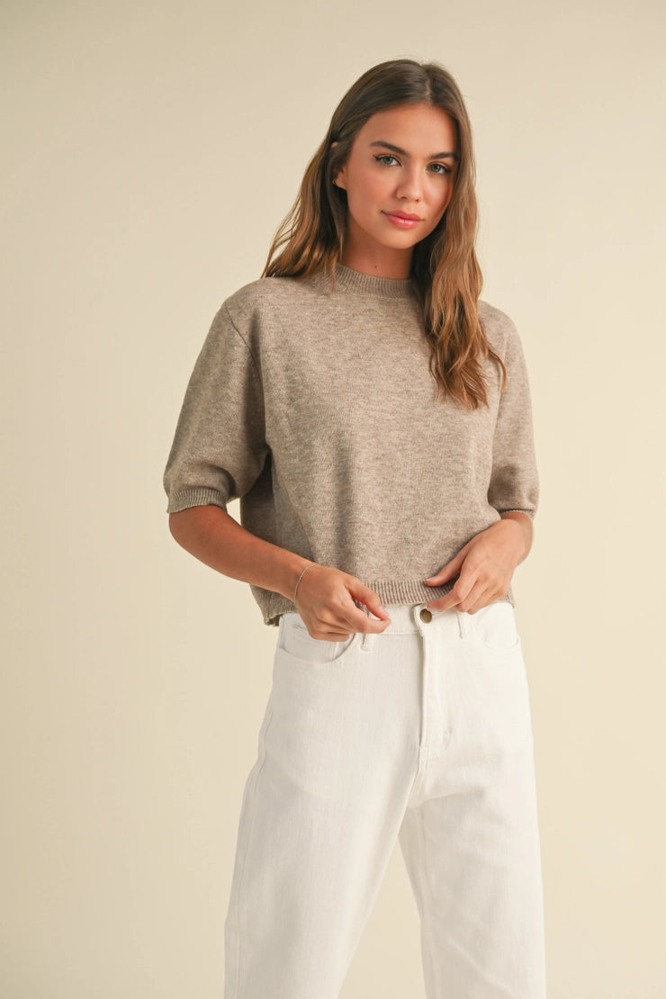 Short Sleeve Sweater Top - Mocha