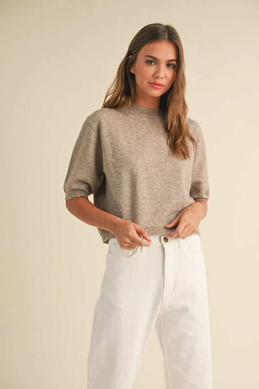 Short Sleeve Sweater Top - Mocha
