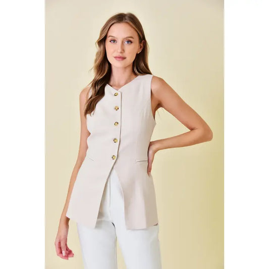 Button Blazer Vest Top - Nude