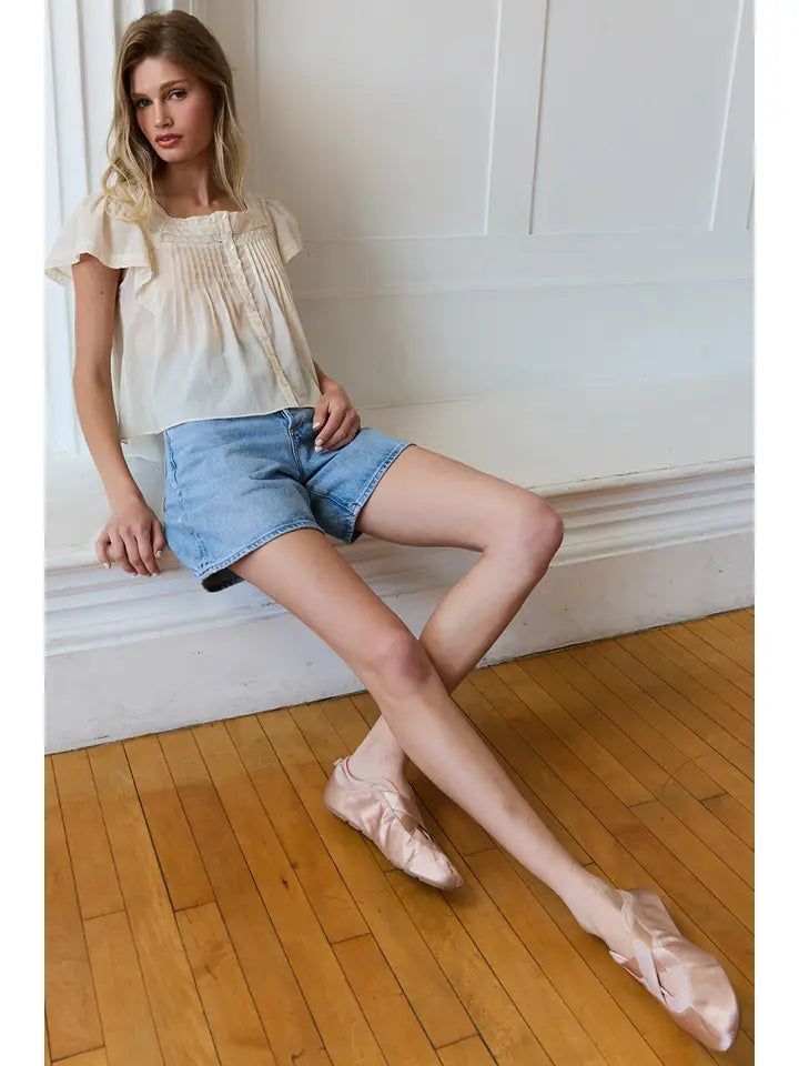 Lace Trim Pintuck Blouse - Ivory