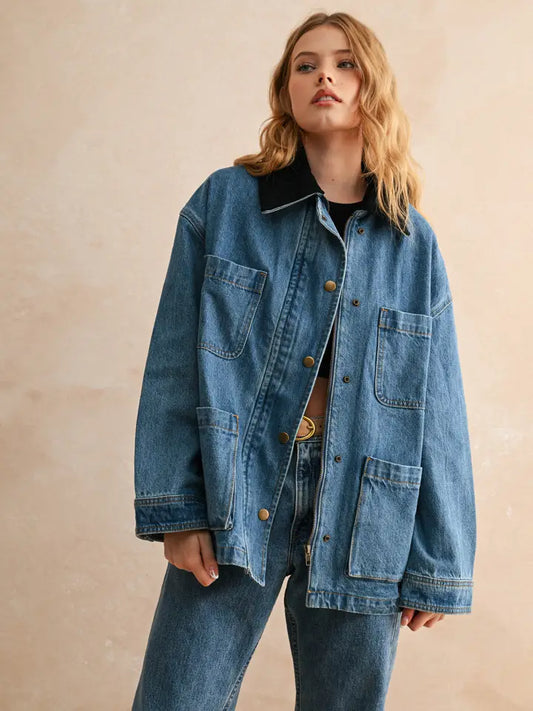 Corduroy Collar Denim Utility Jacket