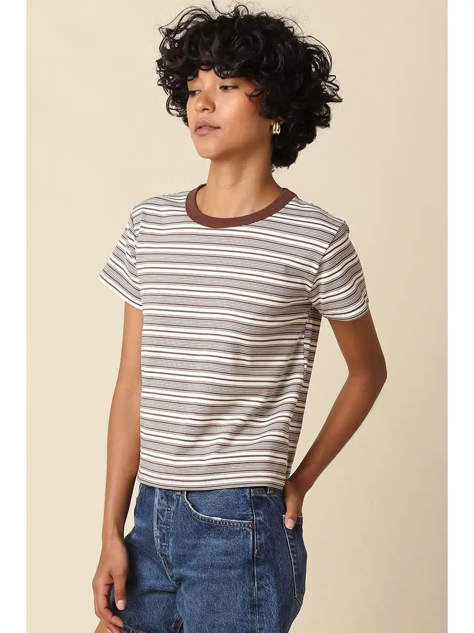 Mila Stripe Baby Tee - Brown + Cream