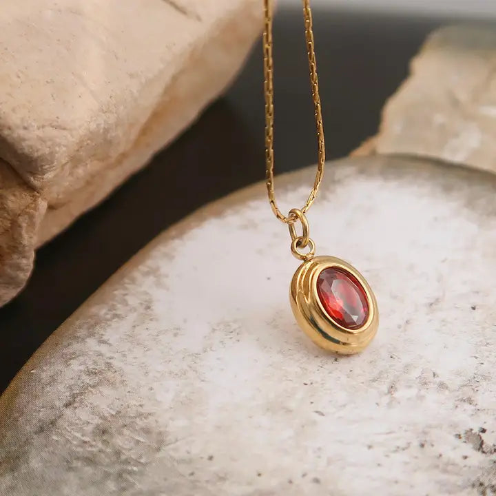 Cornelia 18K Non-Tarnish Gemstone Necklace - Red