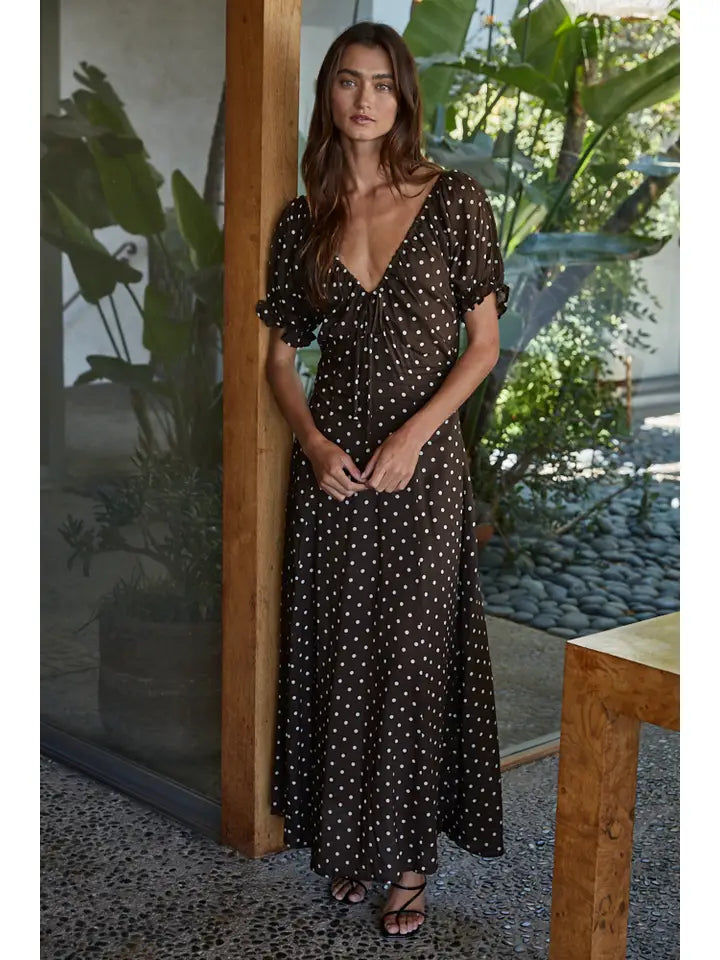 Woven Polka Dot Dress - Brown