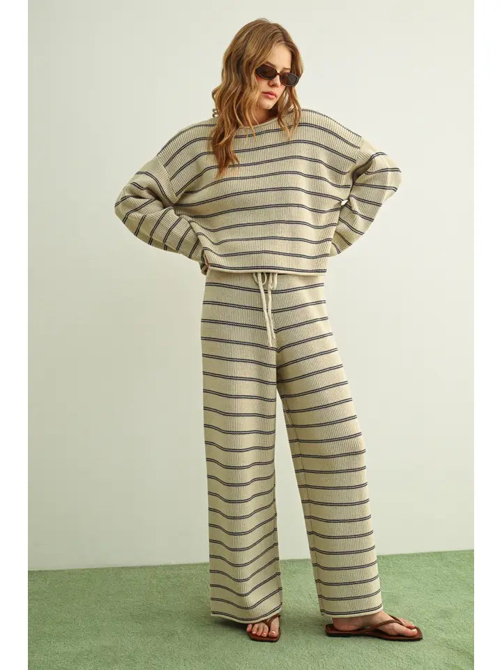 Striped Sweater Top - Stone & Blue