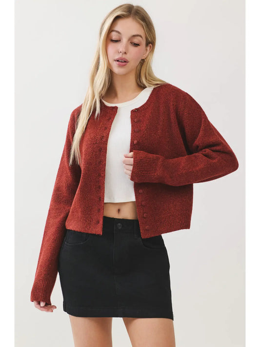 Button Down Long Sleeve Cardigan - Rust
