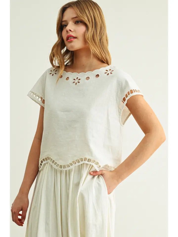 Floral Embroidered Top - Off White