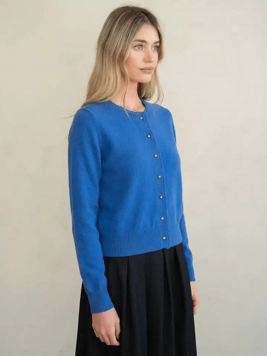 Scalloped Trim Knit Cardigan - Blue