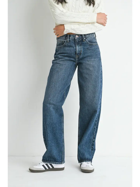 Relaxed Straight Denim Jeans - Dark Denim