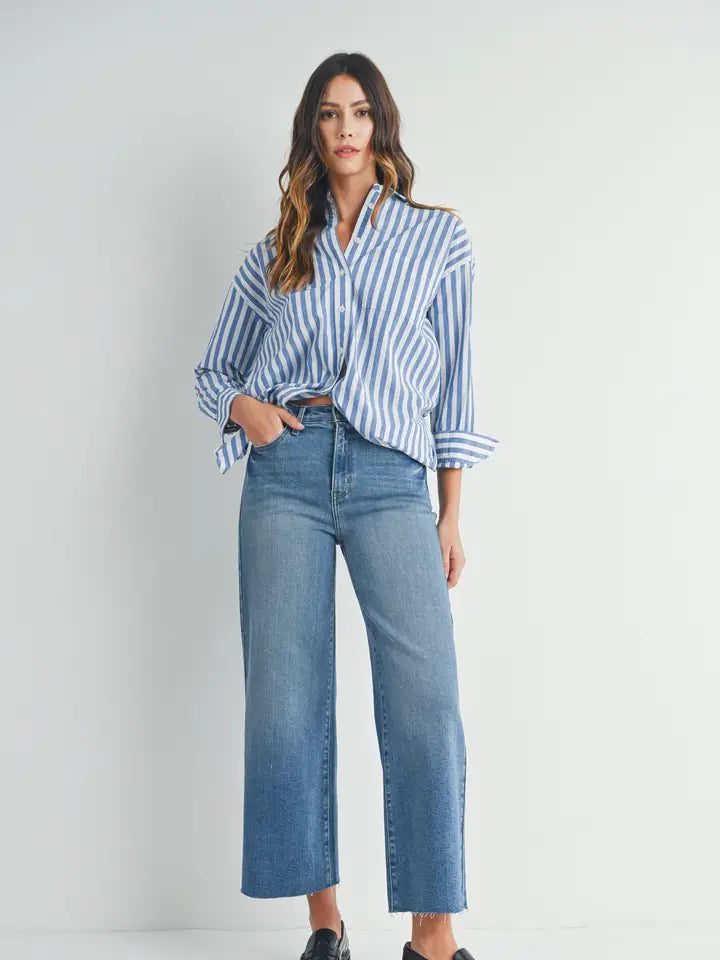 Scissor Cut Wide Leg Jeans - Medium Denim