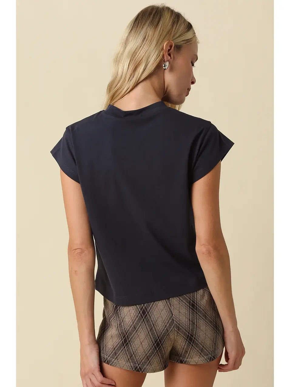 Valerie Cap Sleeve Crop Tee - Navy