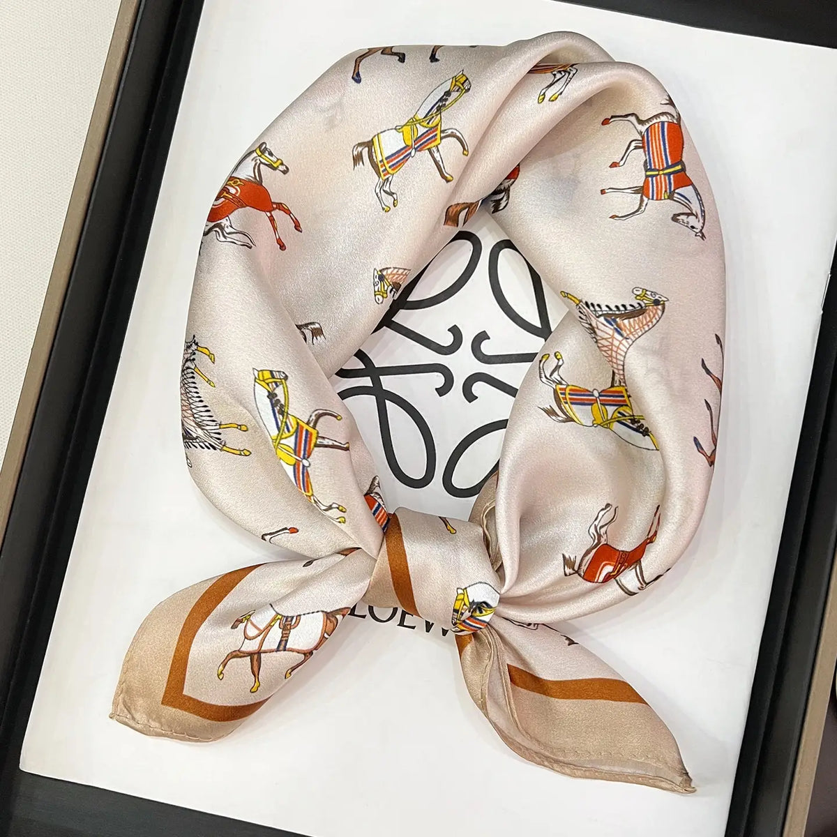 Silk Square Scarf - Ivory Horse Print