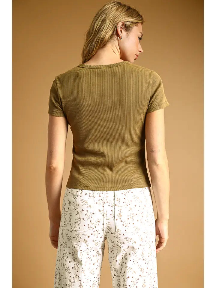 Round Neck Short Sleeve Top - Olive