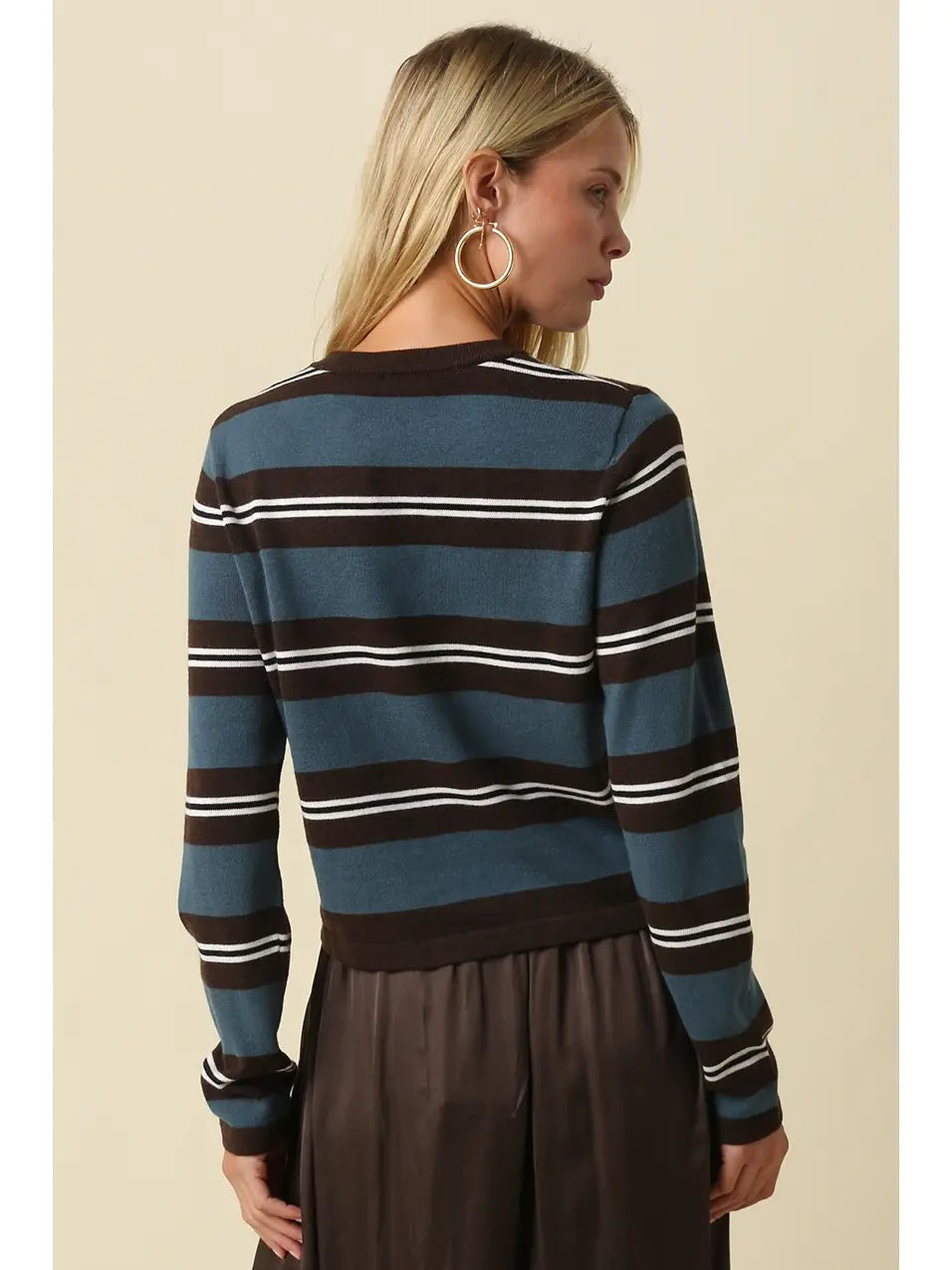 Addison Stripe Knit Top - Brown Teal
