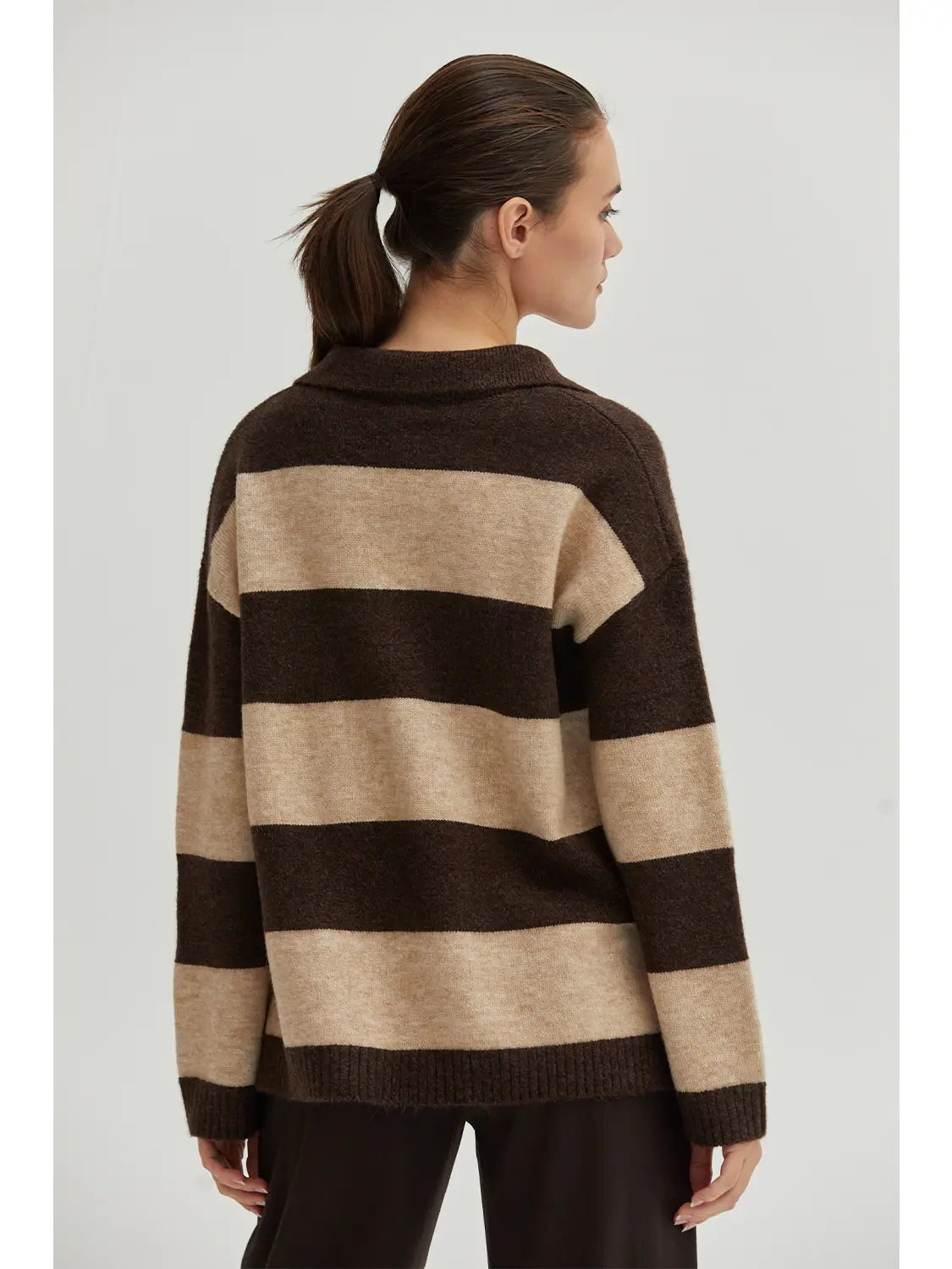 Ellon Big Stripe Polo Sweater - Brown + Tan