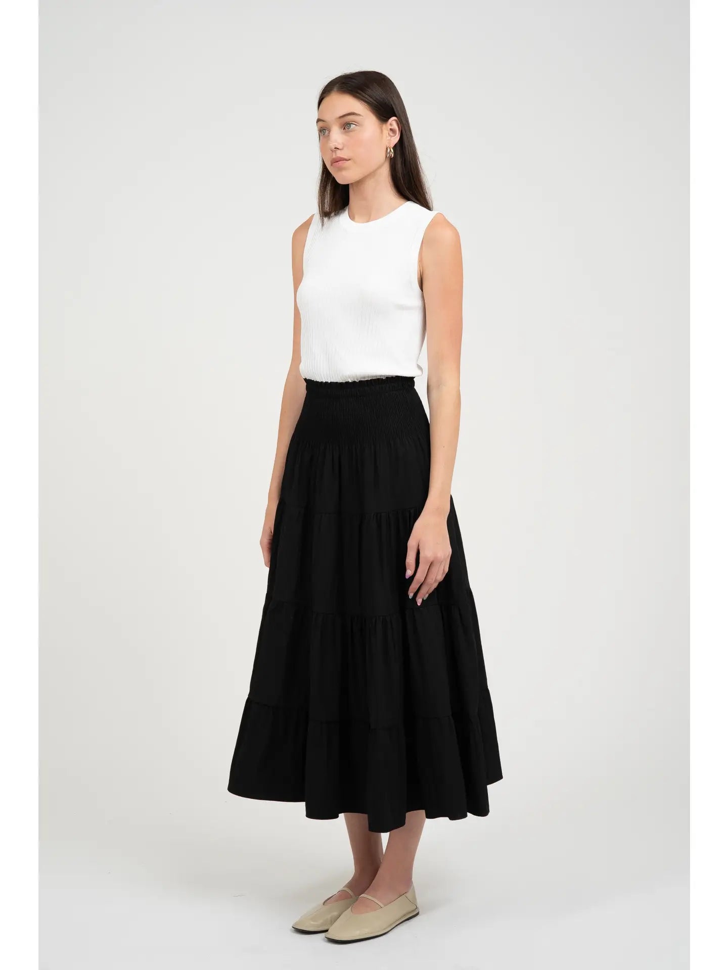 High Waist Tiered Skirt - Jet Black