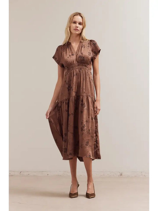 Grade + Gather - Ruffle Midi Dress - Chocolate