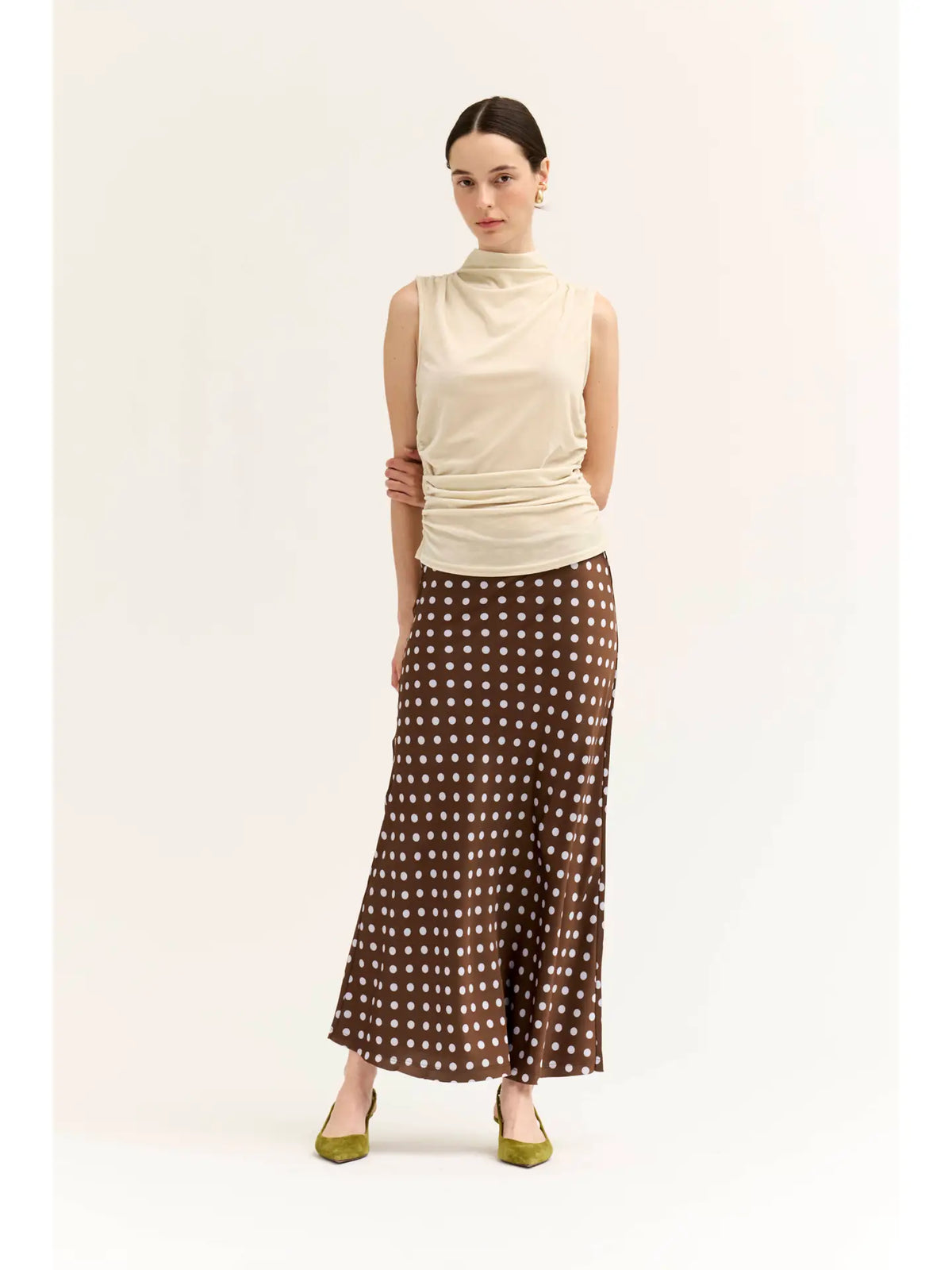 Grade + Gather - Polka Dot Slip Skirt - Brown + Blue