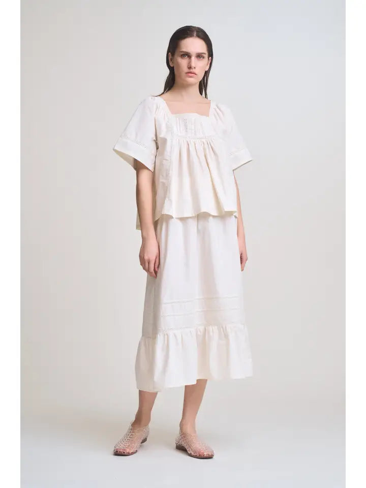 Cotton Lace Trim Blouse Top - Soy