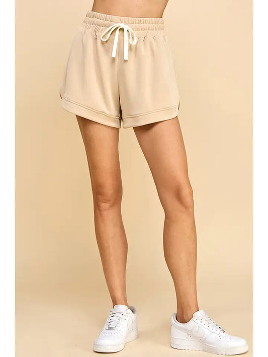 Elastic Waistband Lounge Shorts - Beige