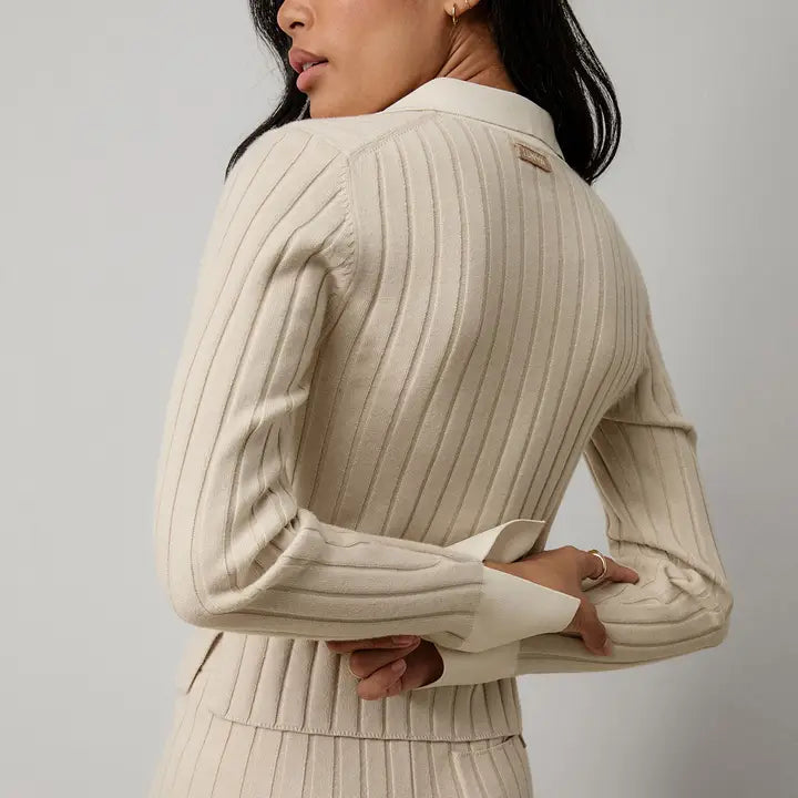 Lunya - Cotton Silk Ribbed Button Up - Calm Tan/Sincere White