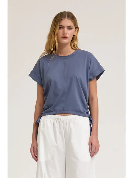 Side Scrunch Tee - Faded Blue