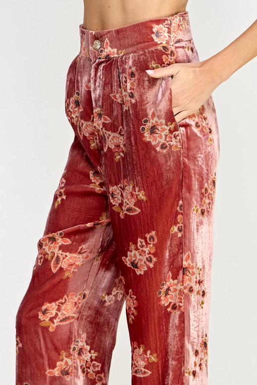 Floral Velvet Trousers - Pink