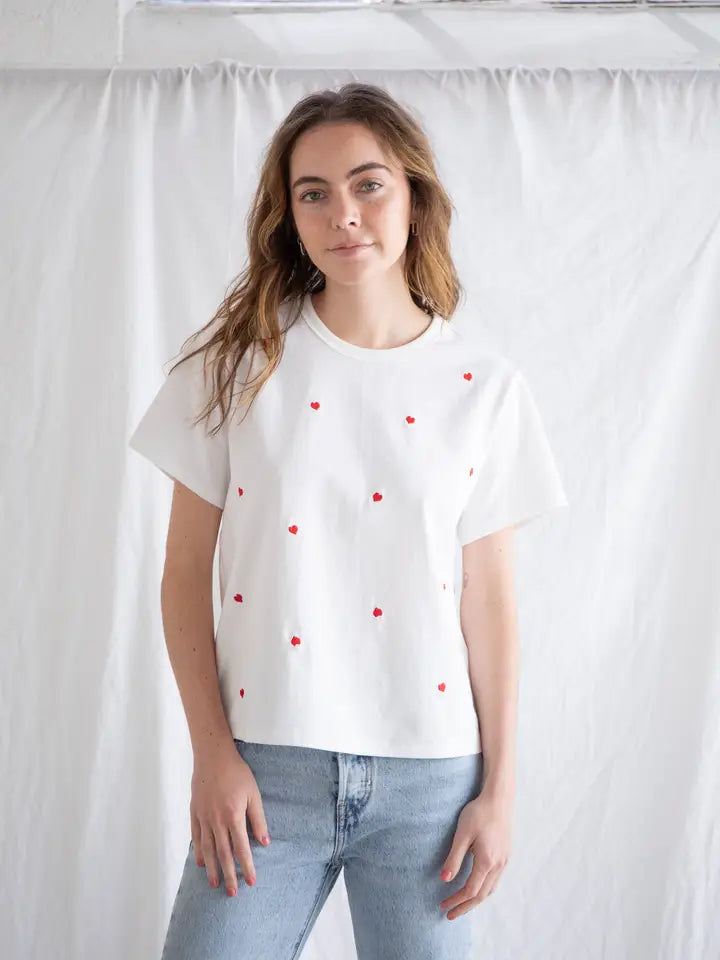 Heart Tee - Ivory + Red