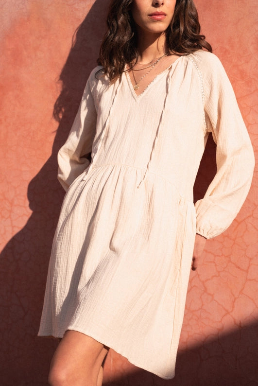 Madrid Short Long Sleeve Dress - Beige