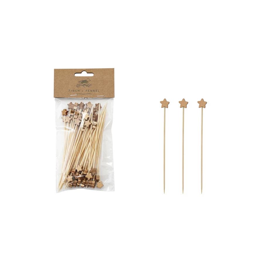 Bamboo Single Use Skewers - Gold Star