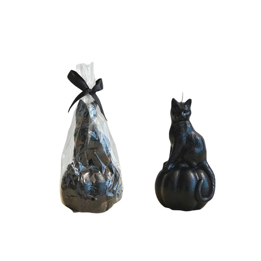 Unscented Cat on Pumpkin Candle - Black